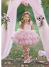 Pearl Beaded Pink Tulle Tiered Flower Girl Dress